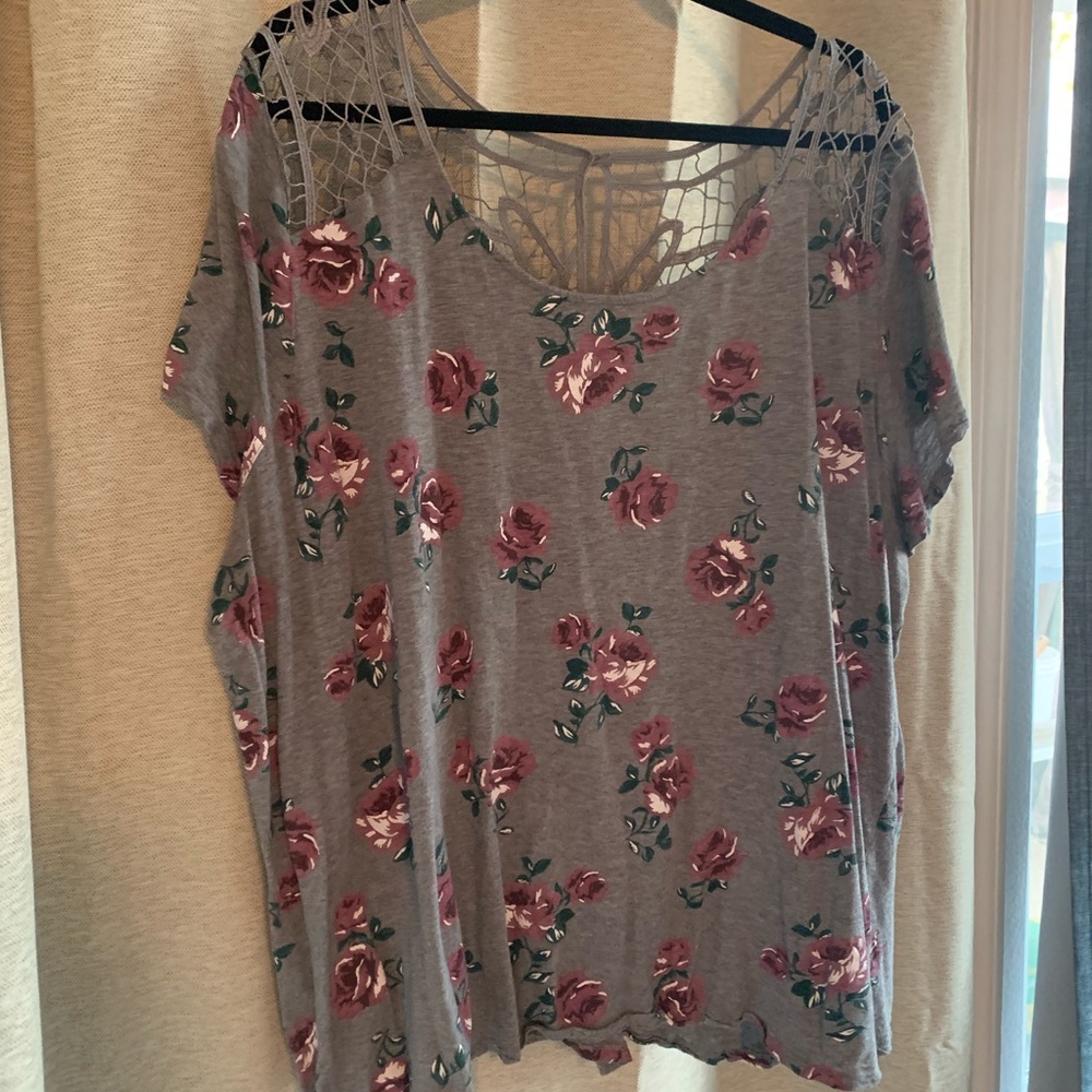 Grey Floral shirt with lace back